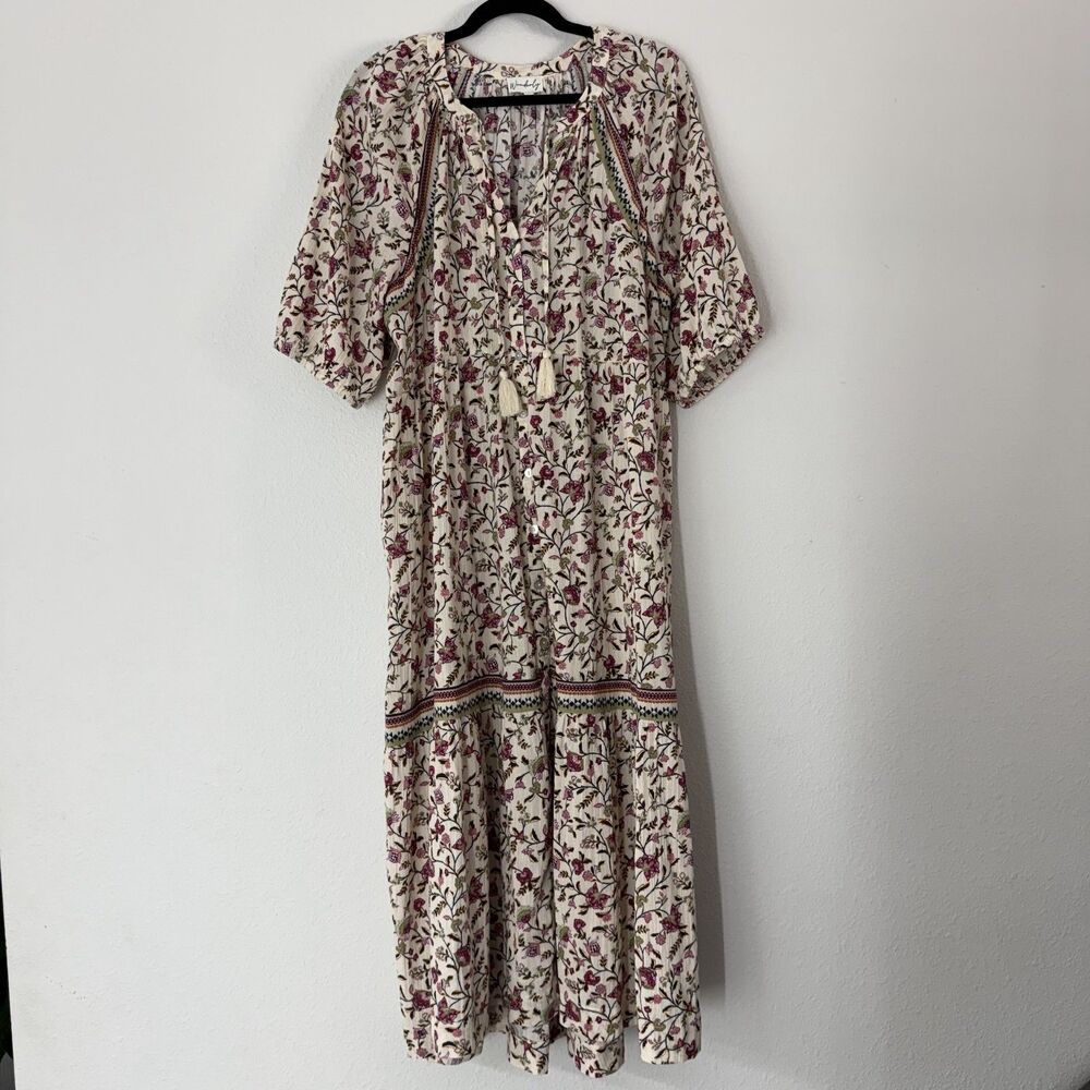 Wonderly Womens Maxi Dress Large Floral Tiered Boho Cottage Coastal Country